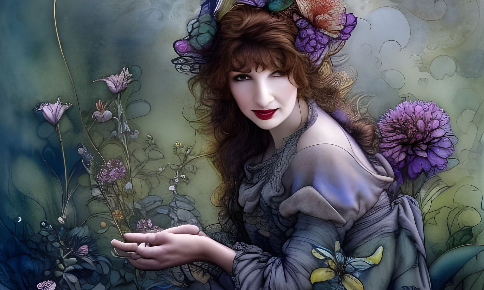 Kate Bush Portrait with Iridescent Highlights