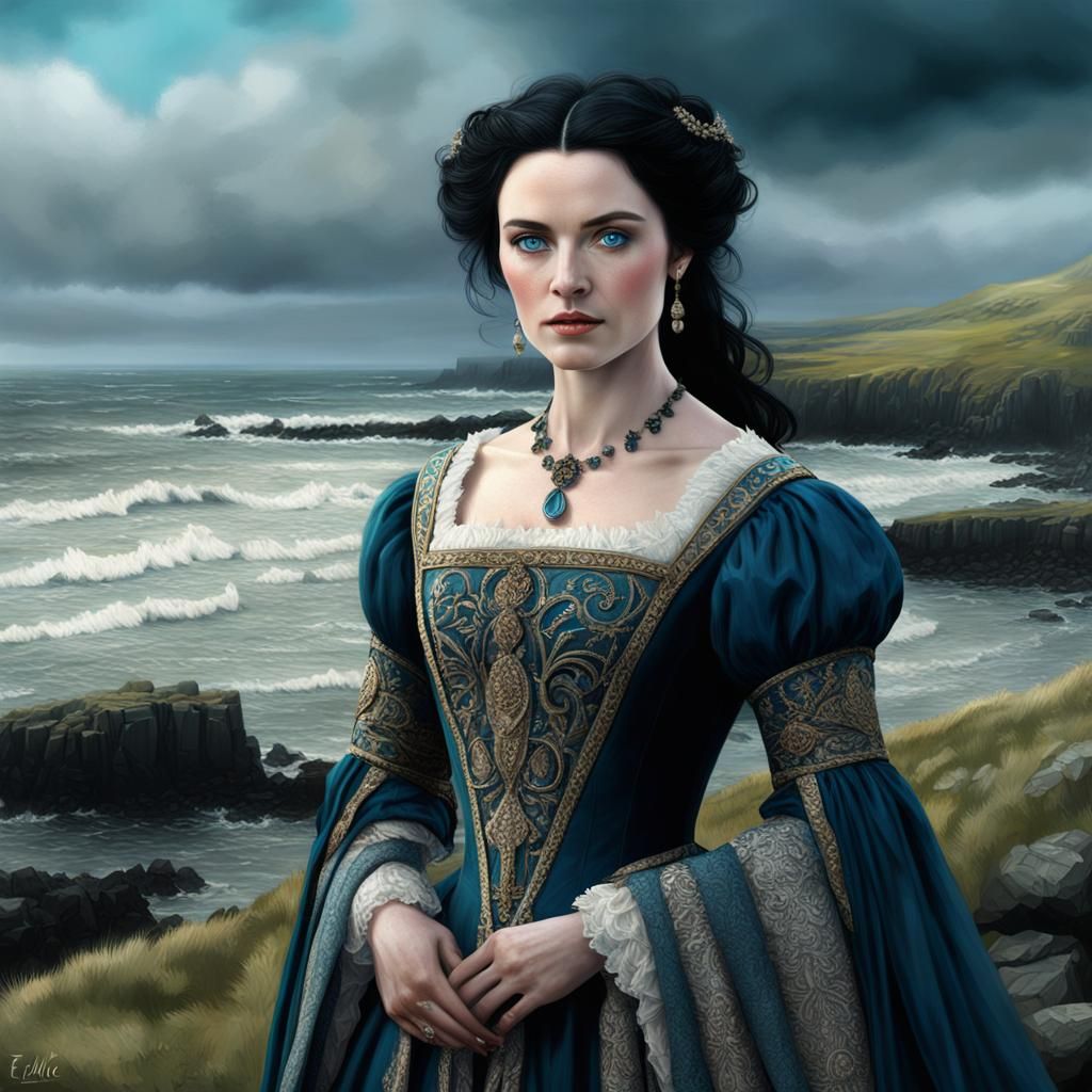 Beautiful Irish Woman on Shoreline: Digital Painting