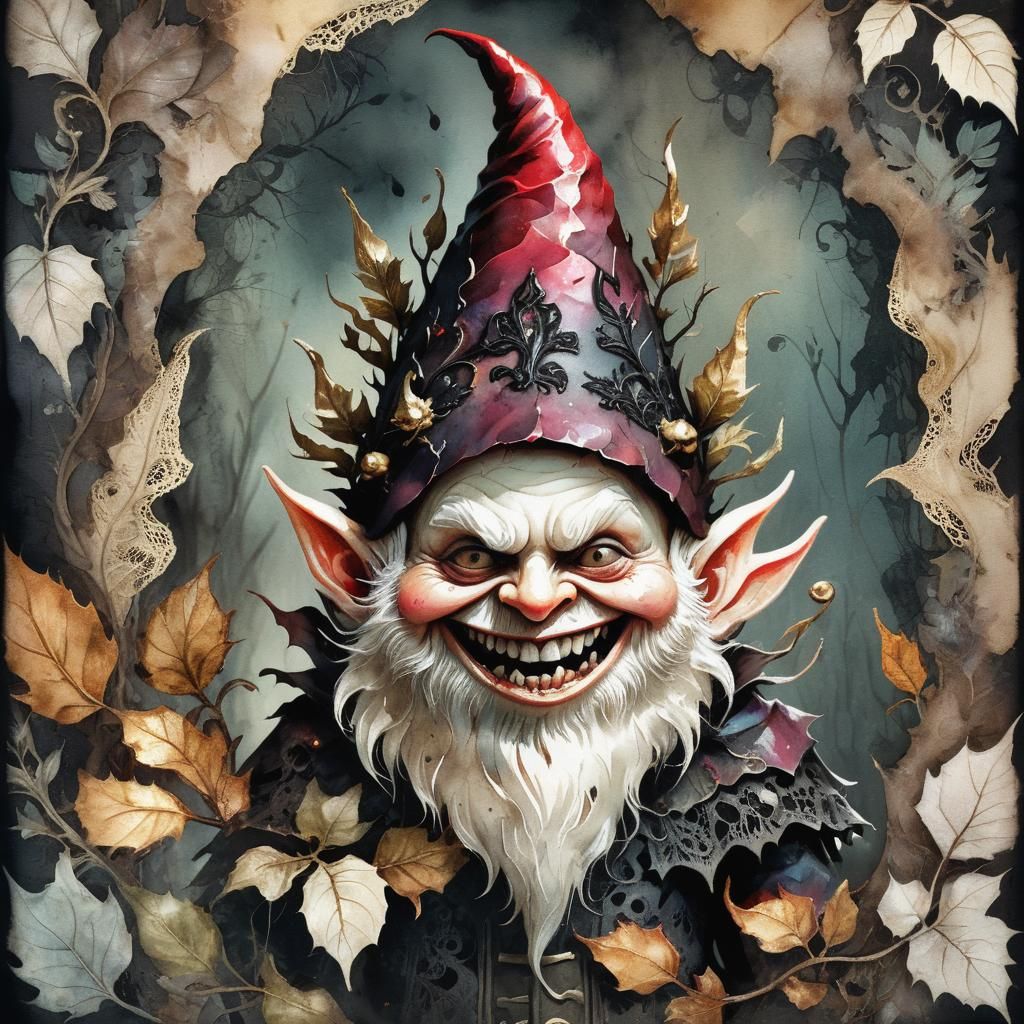 Menacing Devil Gnome in Whimsical Horror Style