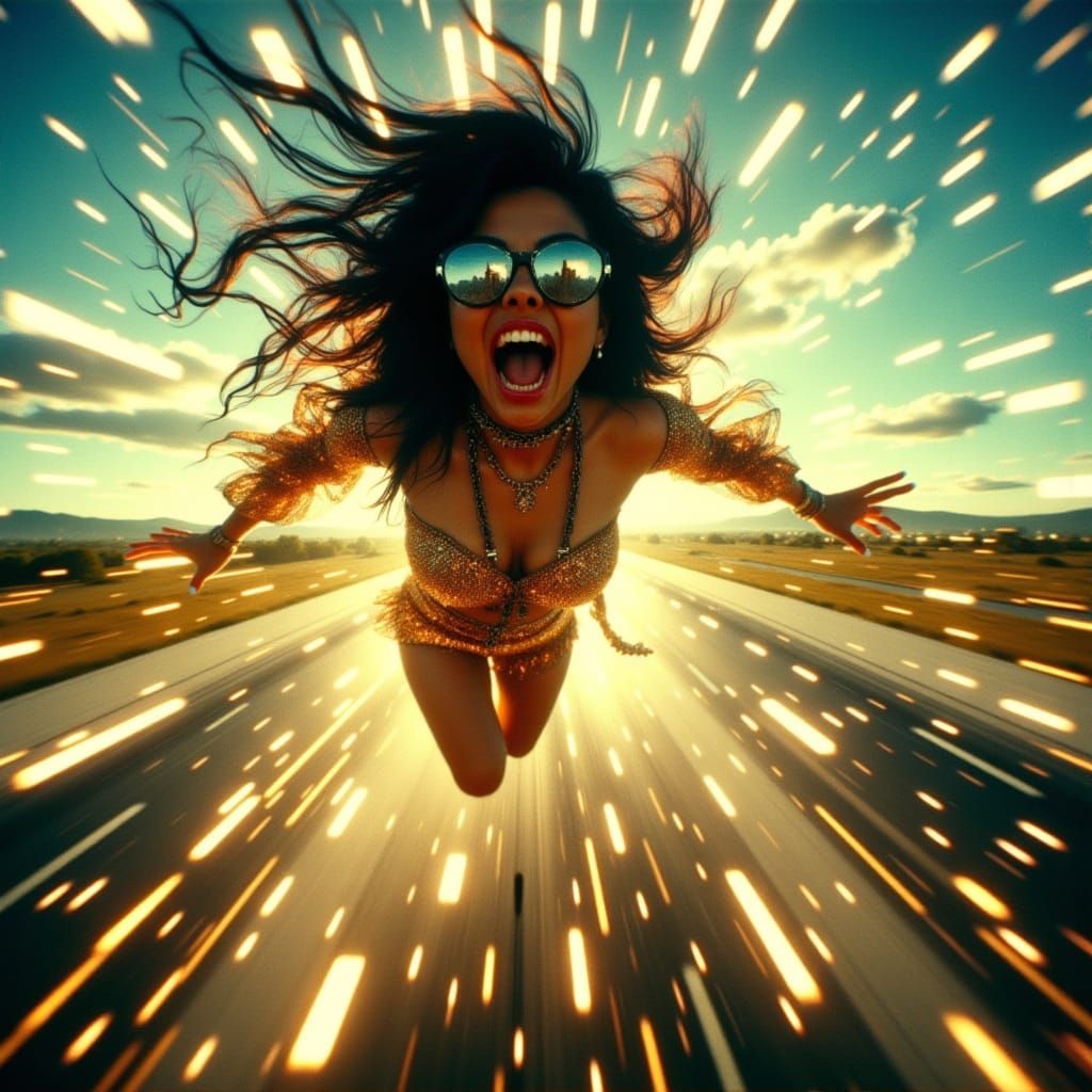 Surreal Latina Jetpacker Soars Through a Blurred Haze