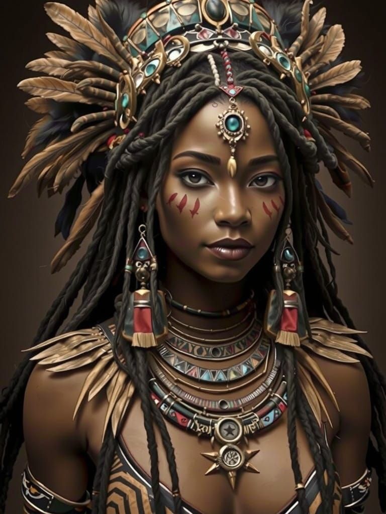 Surrealist Trickster Goddess in Traditional Himba Attire