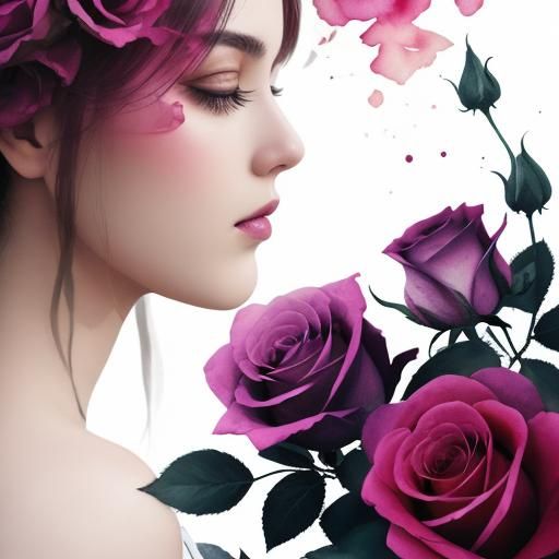 Ethereal Silhouette in Watercolor Rose Garden