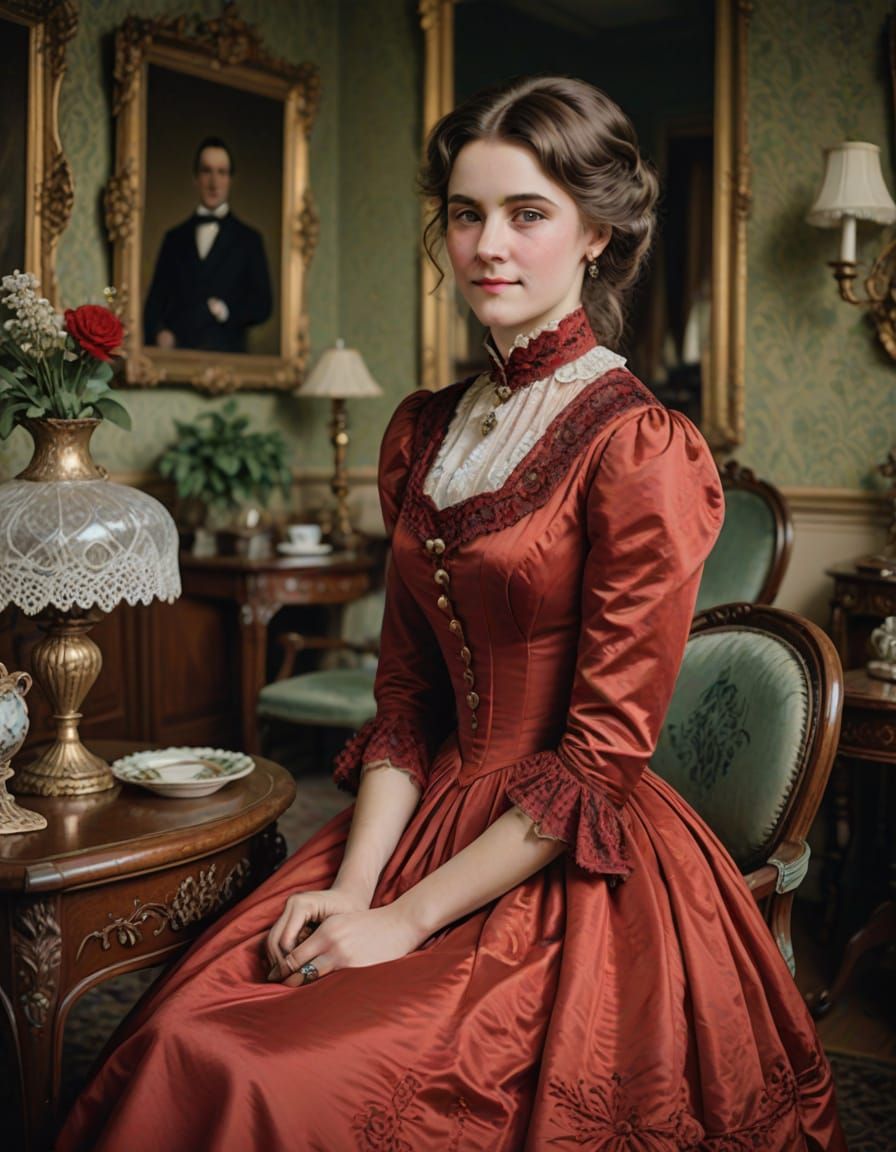 Elegant Victorian Lady in a Cozy Parlor Setting