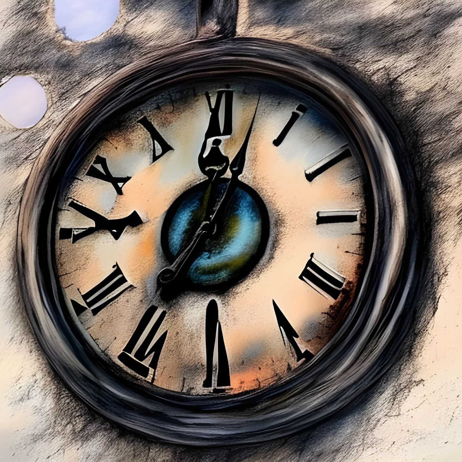 Rustic Clock in Pastel Watercolor Sketch Style
