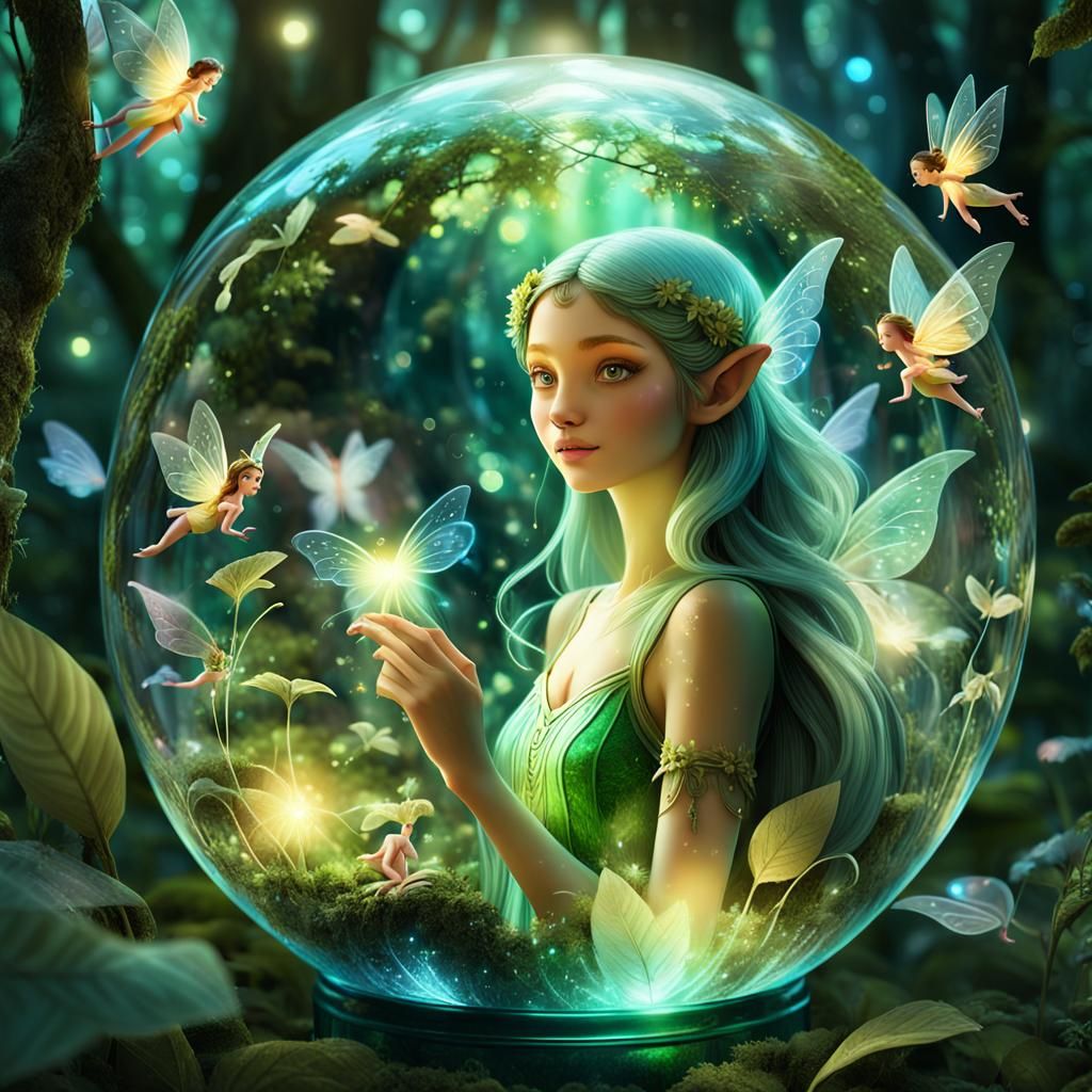 Elf Fairy in Rainforest Bottle: Dreamlike Watercolor Illustr...