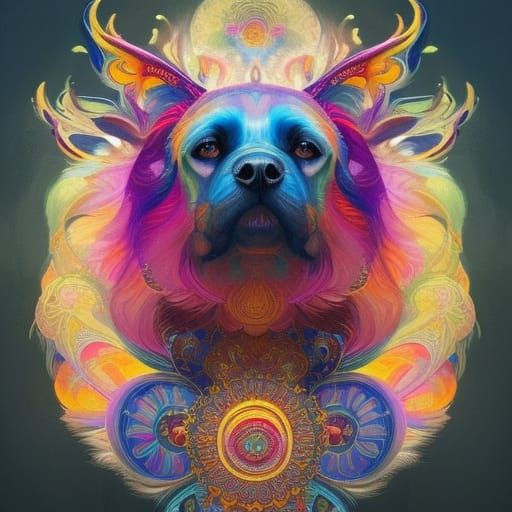 Detailed Mandala Dog Portrait in Artgerm Style