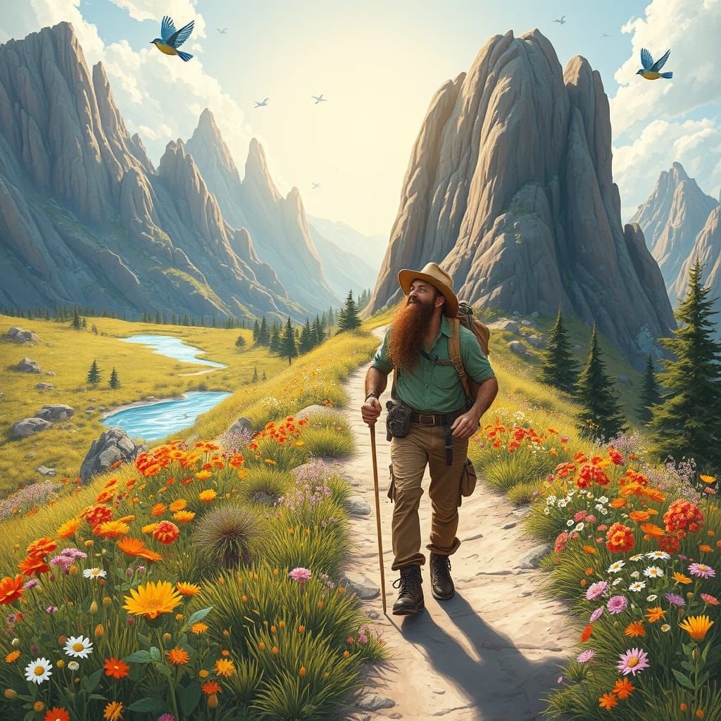 Whimsical Hiker in Big Rock Candy Mountains