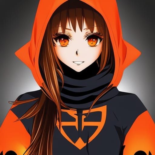 Anime Gamer Girl with Orange Eyes and Hoodie