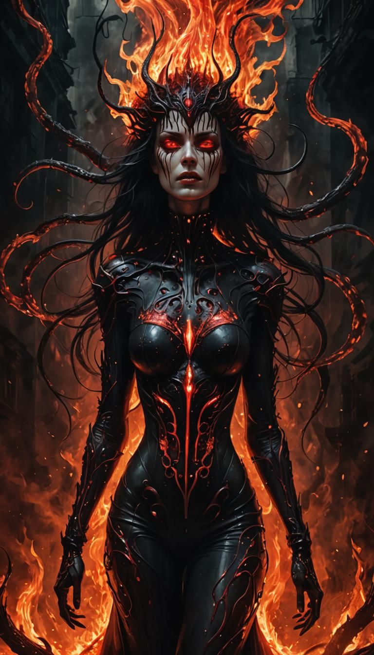 Fiery Woman in a Surreal Landscape