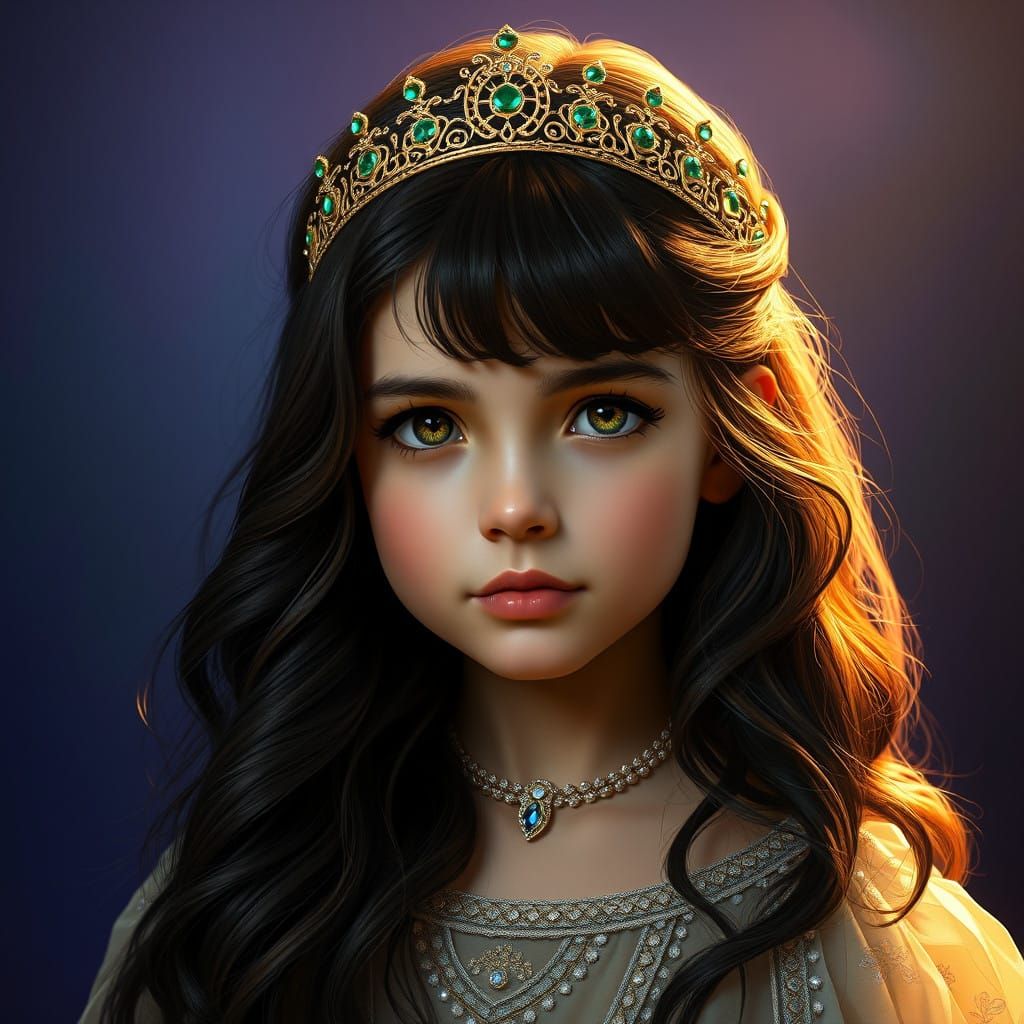 Regal Girl with Tiara in Rich Brown Hair