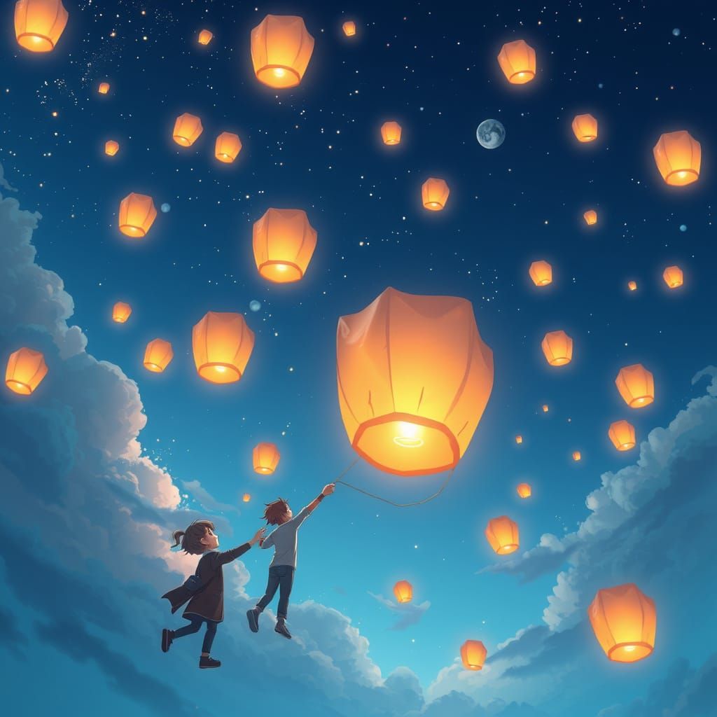 Lanterns Carrying Hug-Shaped Dreams into the Sky
