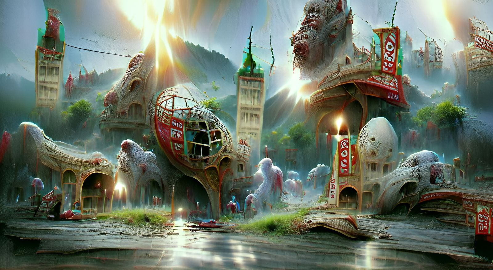 Post-Apocalyptic Wonderland Fairground in Digital Illustrati...