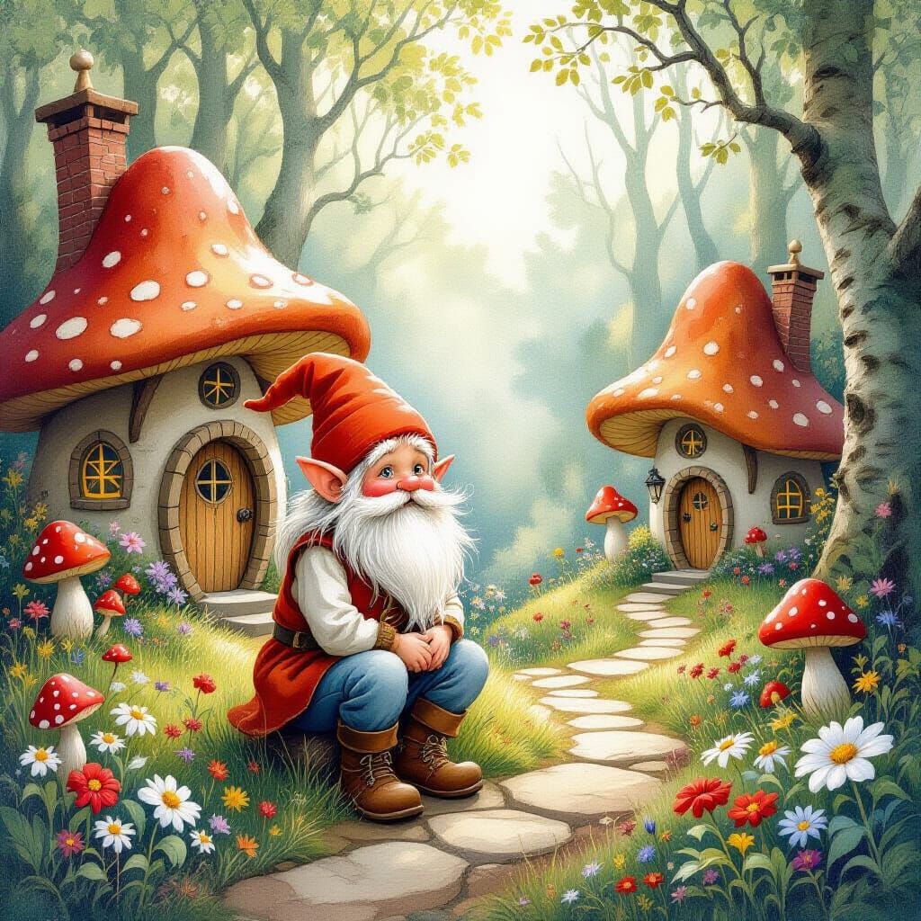 Gnome in a Fairytale Forest in Brian Froud Style