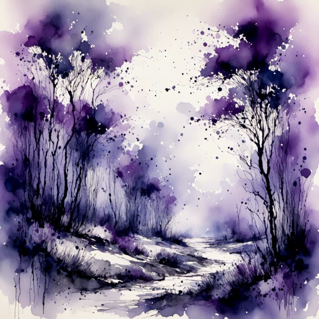Solitude with Purple Color Splash in Watercolor Style