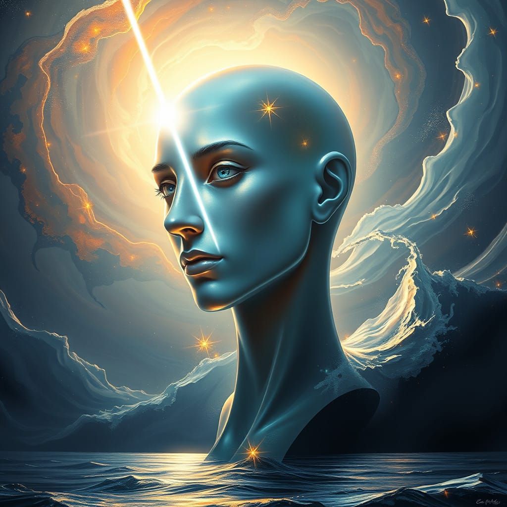 Ethereal Figure Adrift in Cosmic Vortex