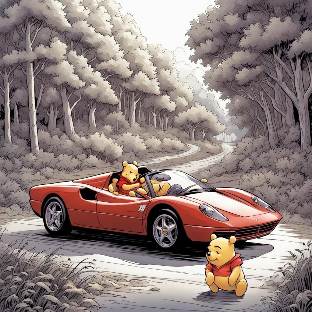Winnie the Pooh Drives a Ferrari: Comic Book Art