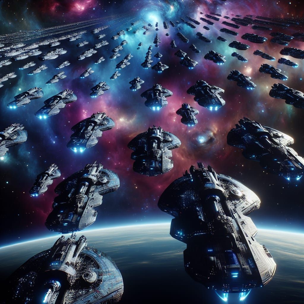 Futuristic Alien Warships Approaching Earth