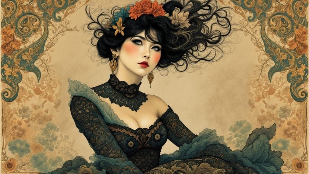 Elegant Woman Portrait in Art Nouveau Style