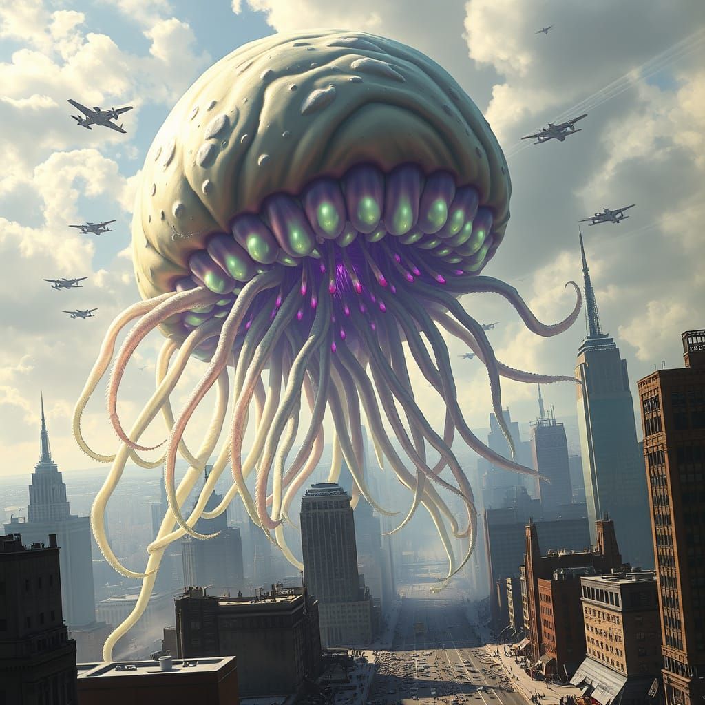 Giant Amoeba Attacks City in Sci-Fi Style