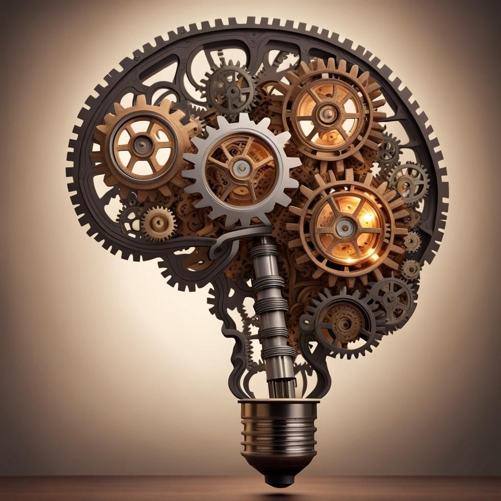 Cogwheel Lightbulb Brain: A Digital Masterpiece