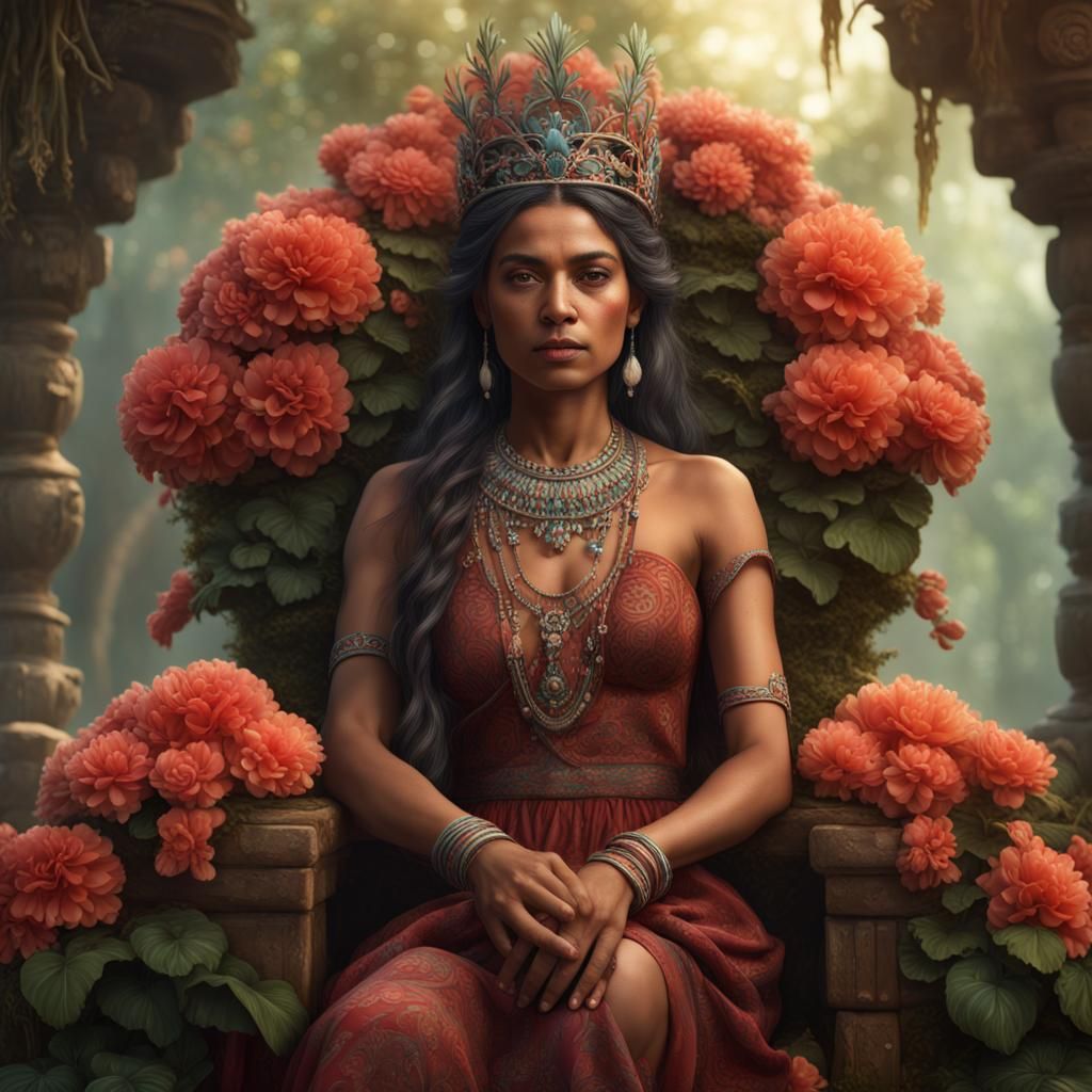 Amerindian Woman on Flower Throne: Matte Painting
