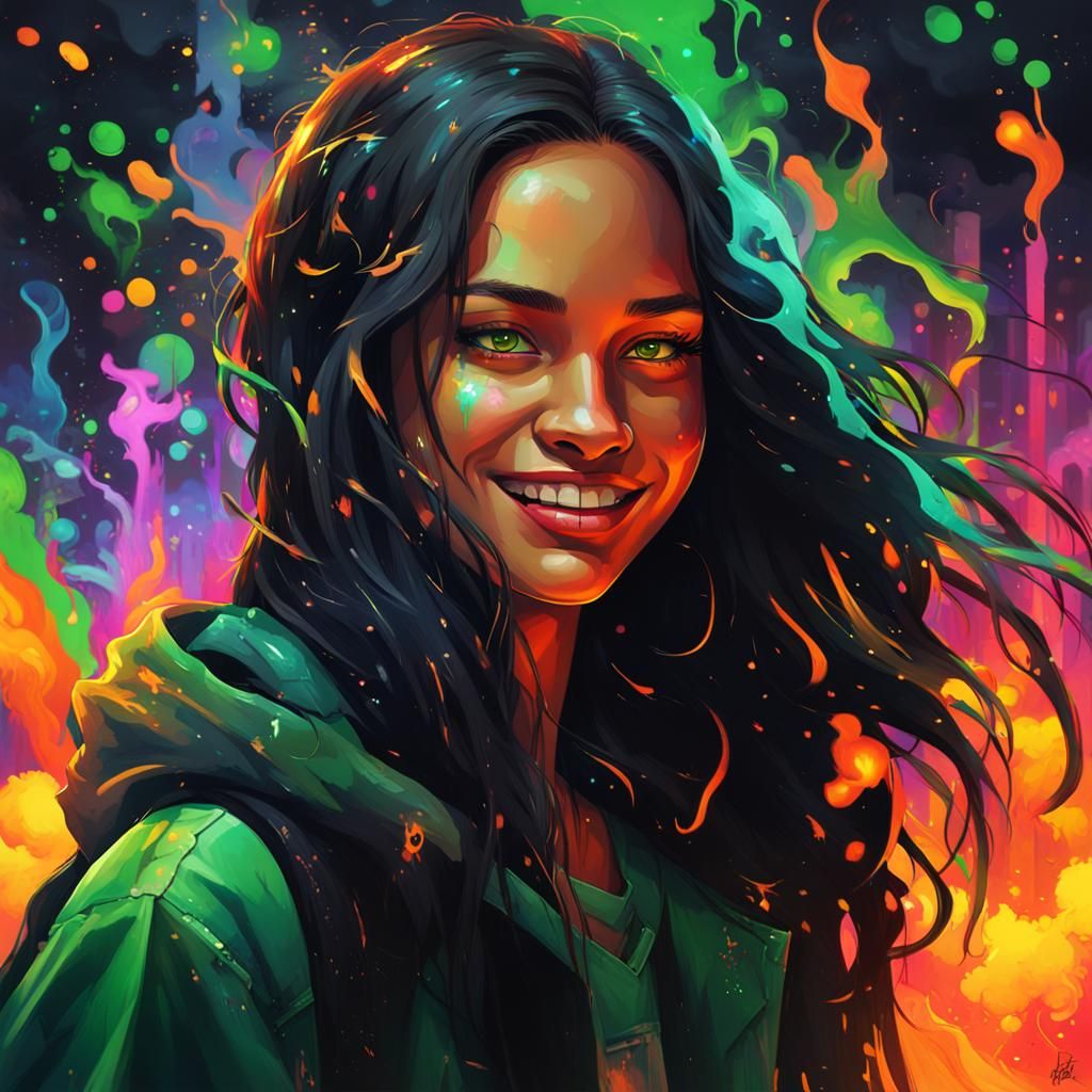 Apocalyptic Survivor with Neon Lights in Graffiti Art