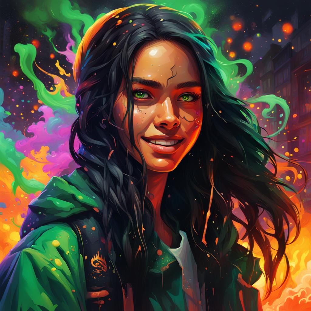 Apocalyptic Survivor with Neon Lights in Graffiti Art