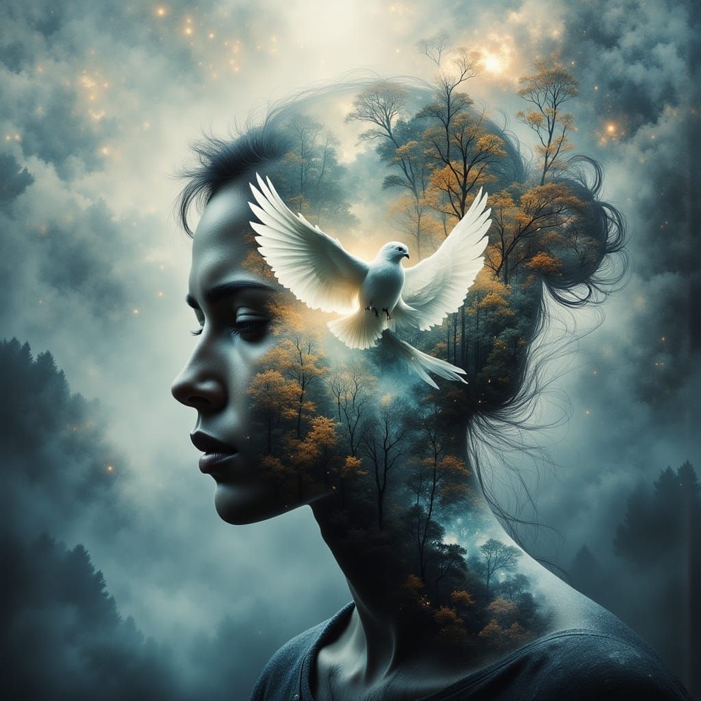 Surreal Dove Painting in Fractured Mind