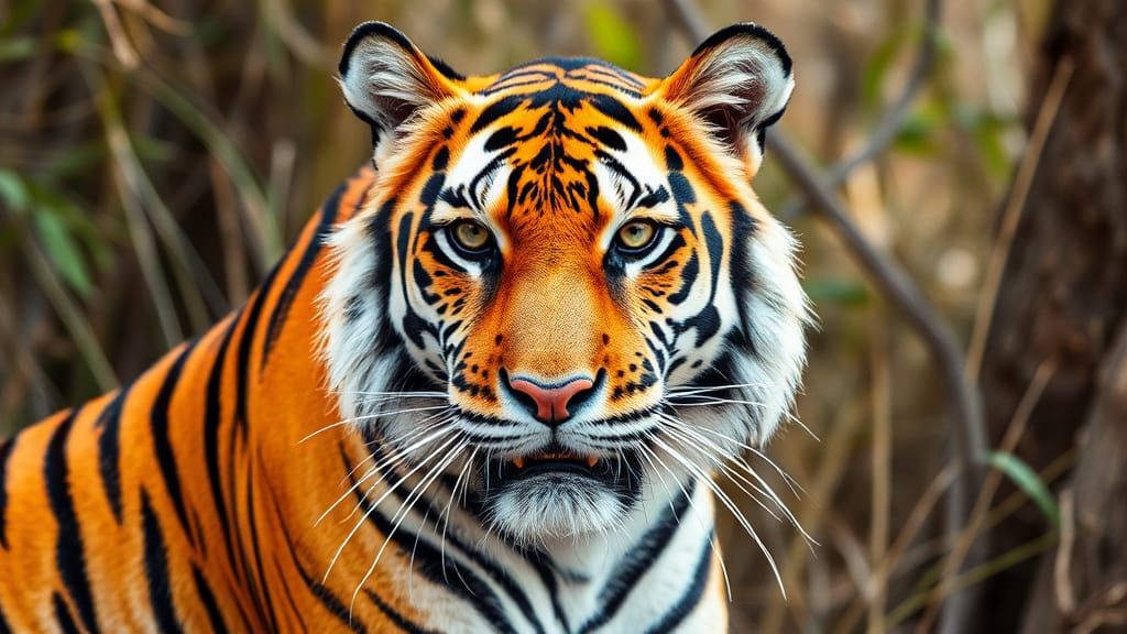 Vibrant Watercolor Tiger Portrait on the Savannah