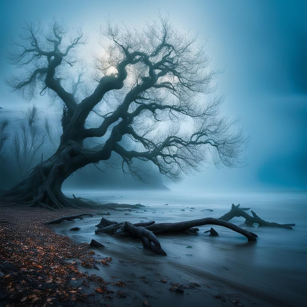 Misty River Mouth Landscape in Morning Fog