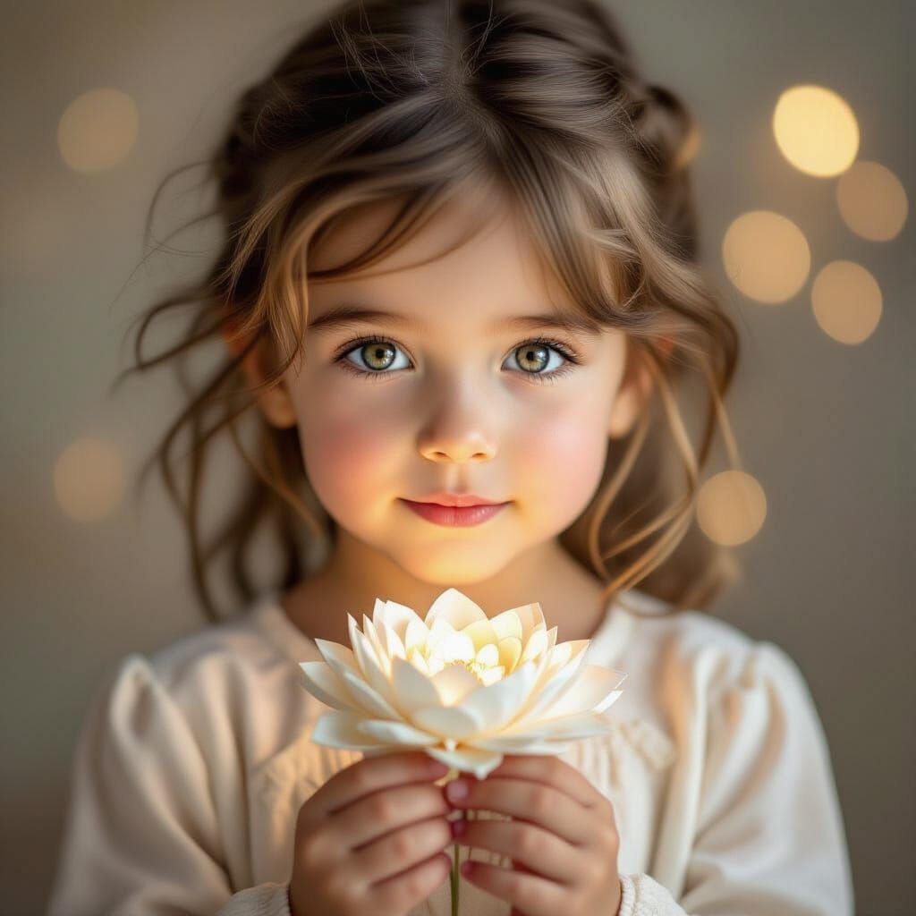 Innocent Girl With Paper Flower Portrait