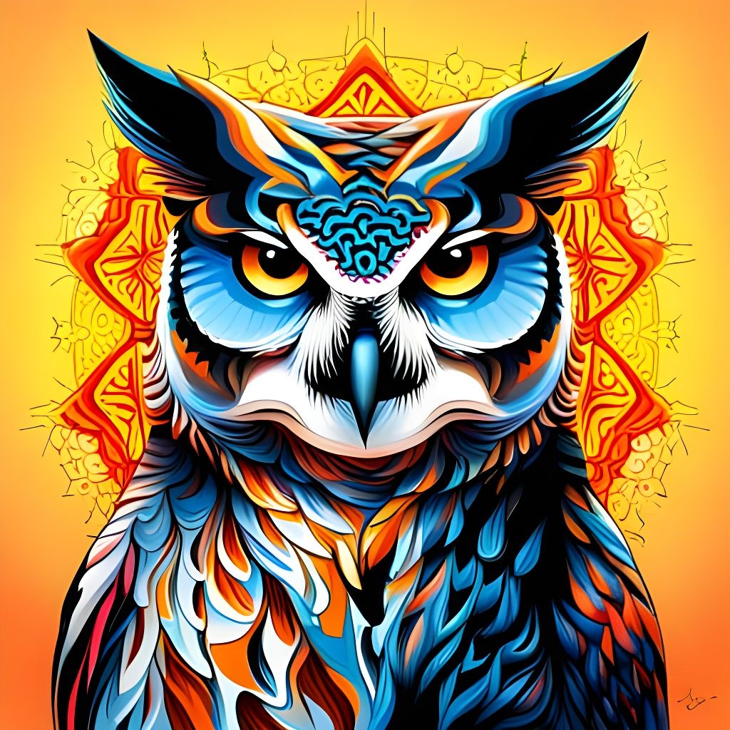Colorful Owl Among Stars in Graffiti Art