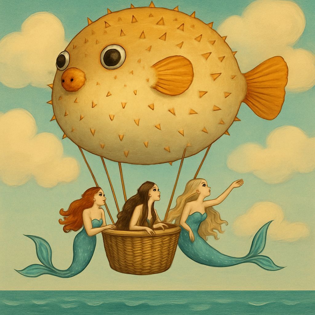 Pufferfish Balloon Adventure with Mermaids in the Sky