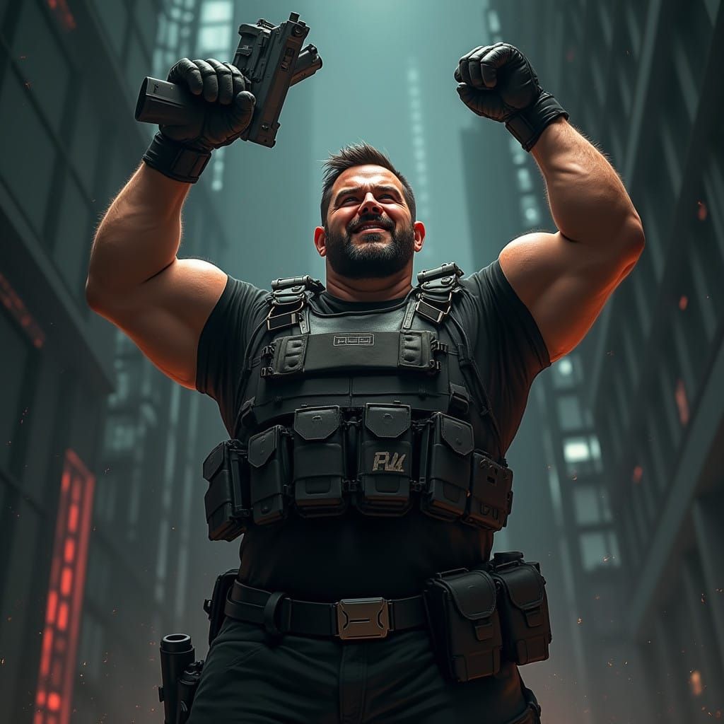 Triumphant Heavy Operator in Urban Grit