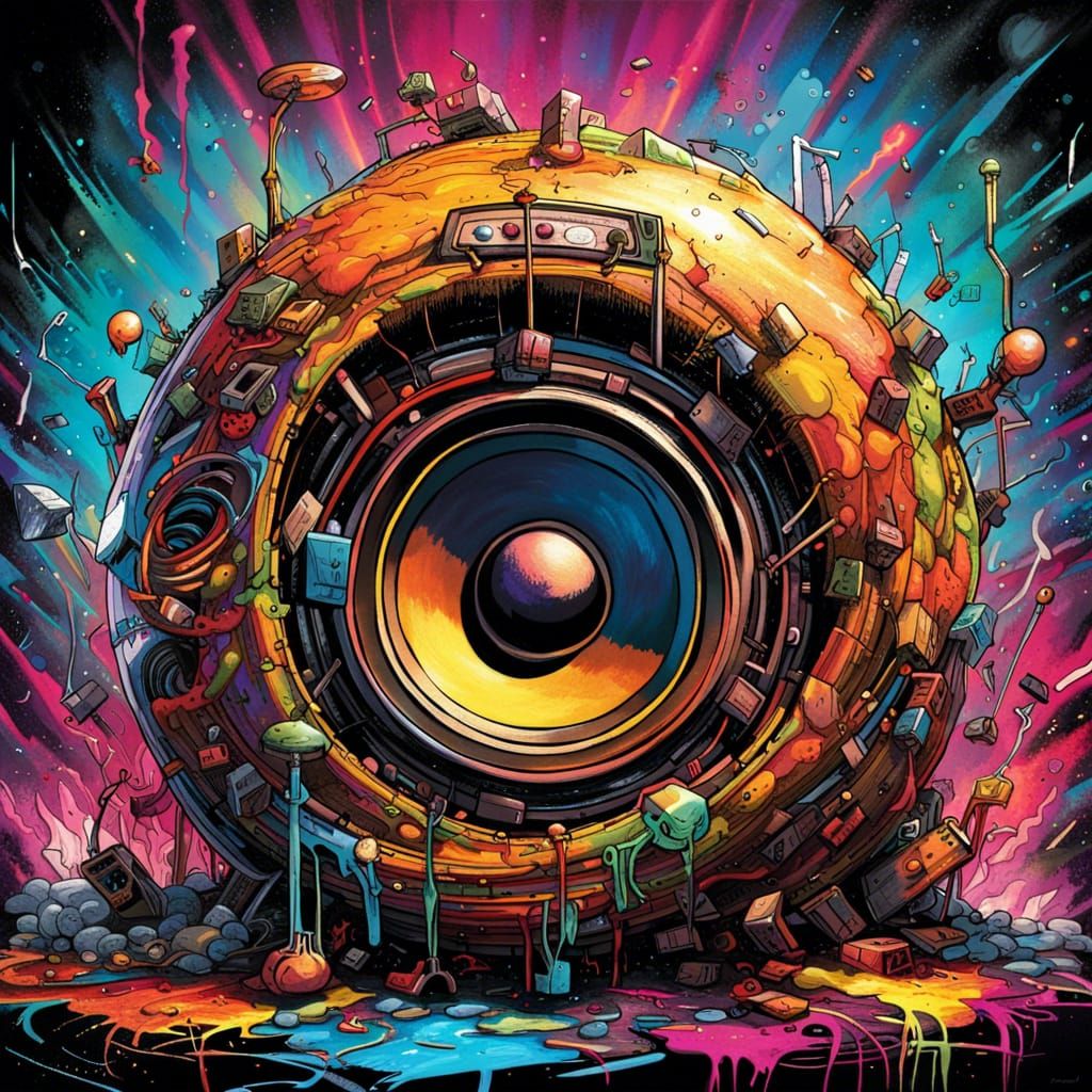 Speaker Planet Graffiti Art in Polychromatic Style