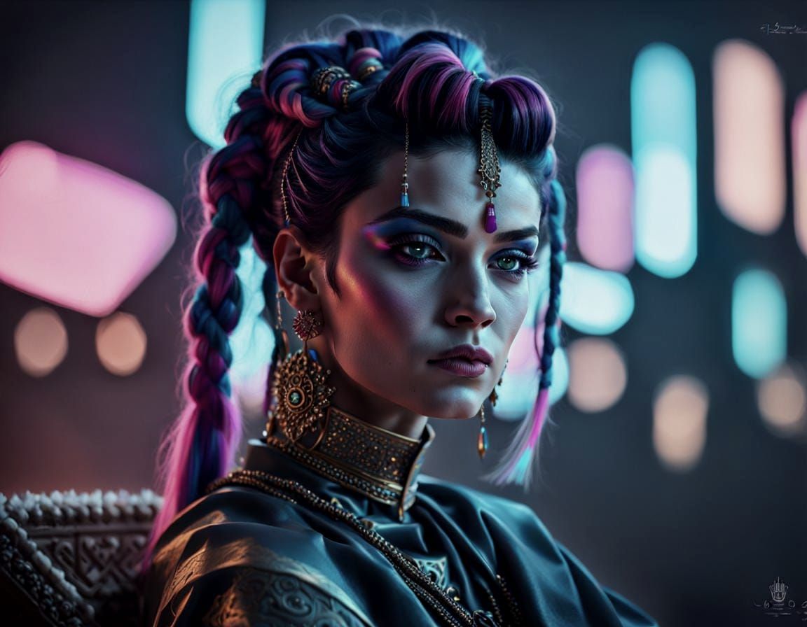 Cyberpunk Persian Princess on Desert Throne