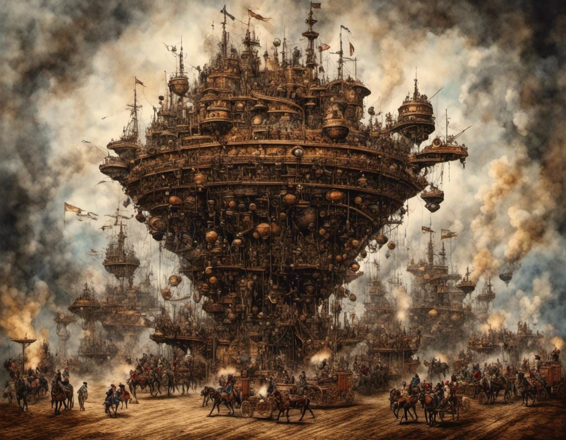 Steampunk Medieval City Inspired by Bruegel