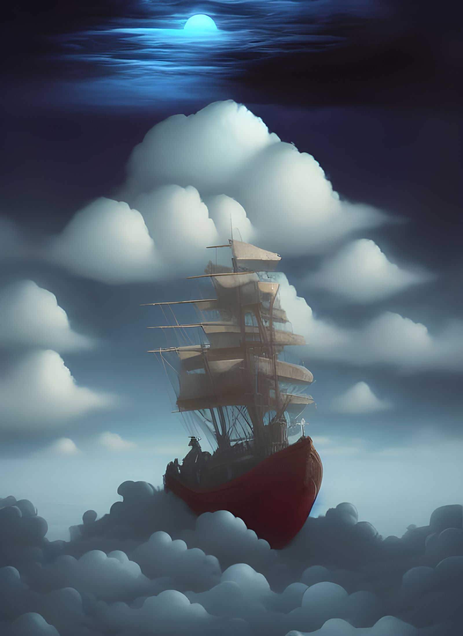 Ghost Ship Sailing Through Clouds: Photorealistic Art