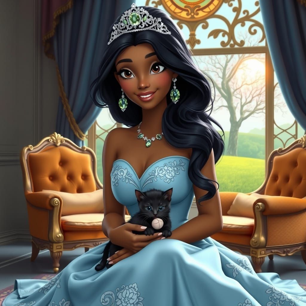 Princess Tiana with Kitten, Concept Art Portrait