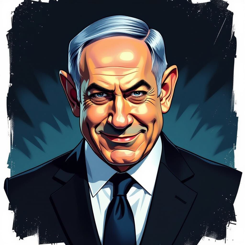 Netanyahu as Devil in Noir Comic Art Style