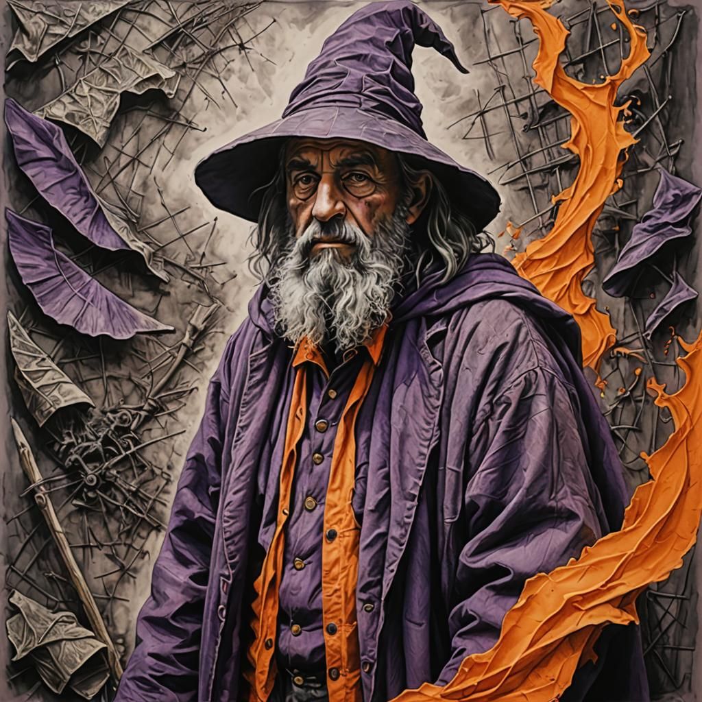 Dworkin: Hyperdetailed Charcoal Drawing of an Old Wizard