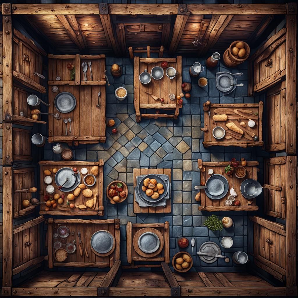 Medieval Wooden Kitchen: Top-Down RPG Map