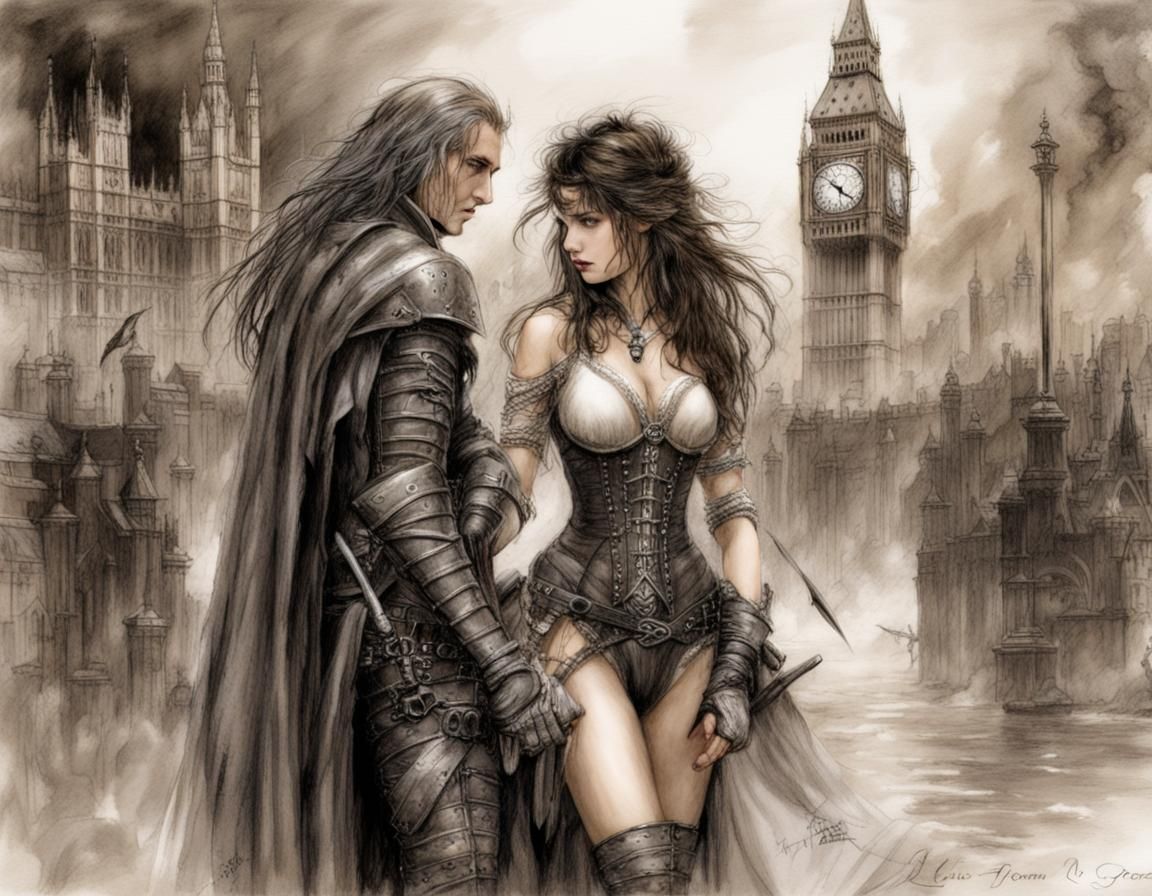 London Postcard in Luis Royo Illustration Style