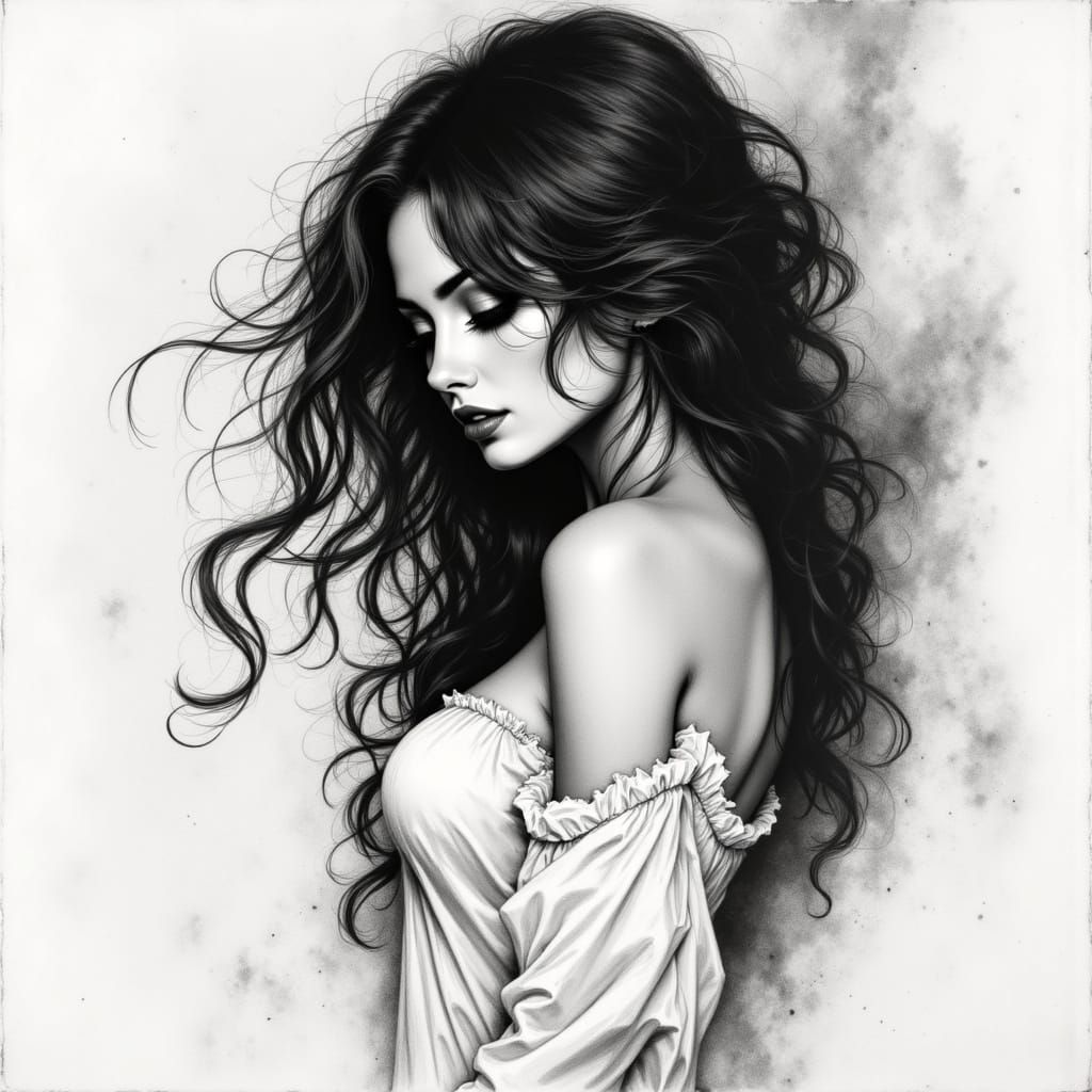 Norse Goddess in Charcoal Sketch Style