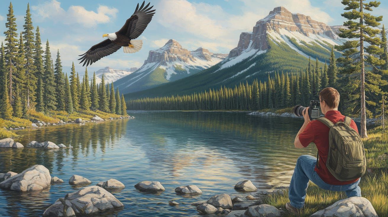 eagle at mountain lake