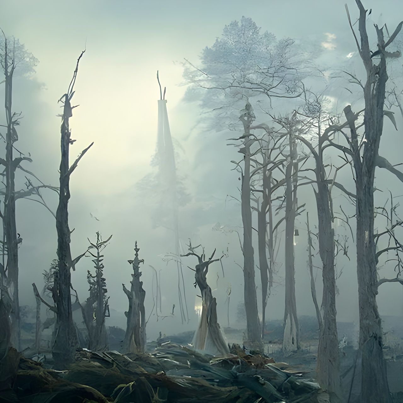 Misty Enchanted Forest in Digital Painting Style