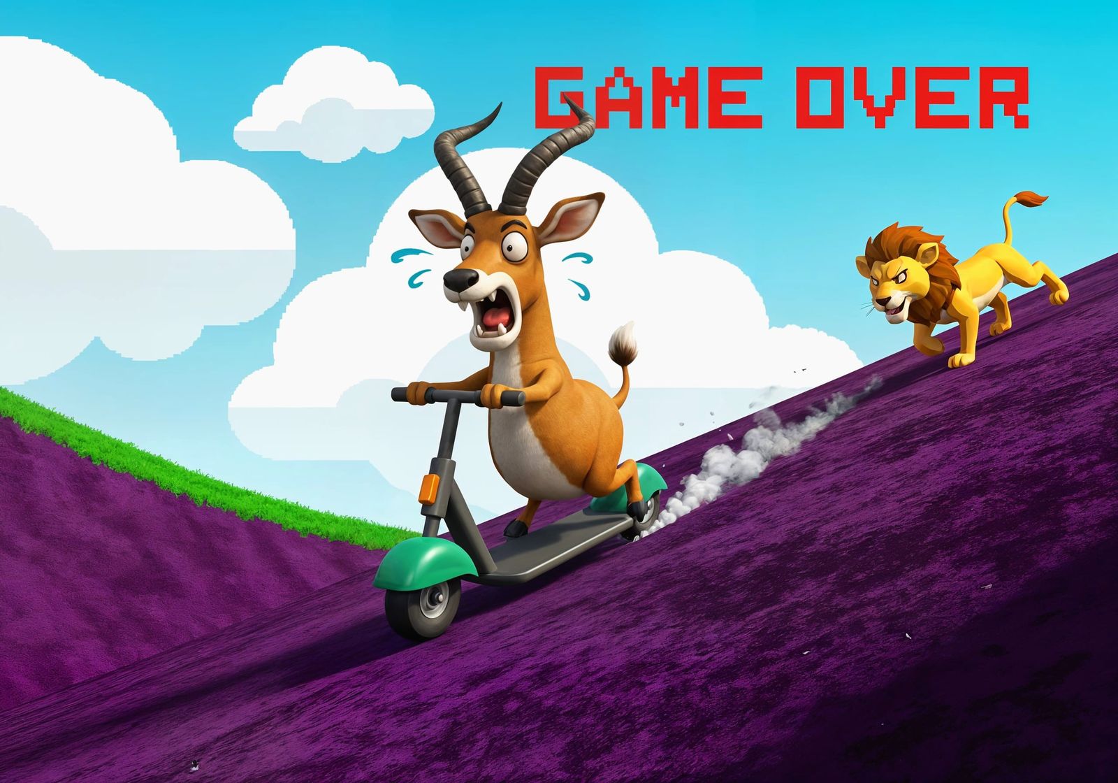 Antelope Scooter Chase in 8-bit Pixel Art