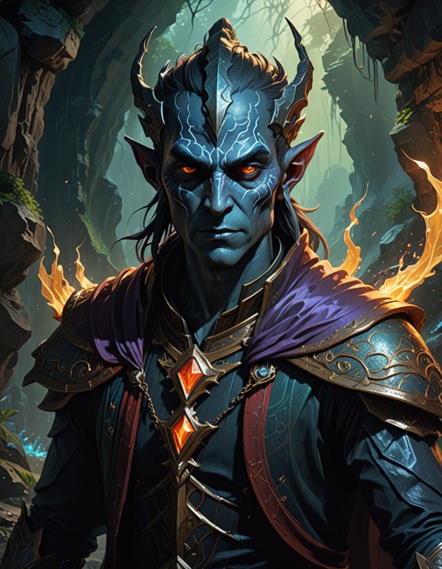 Dark Fantasy Shadow Mage in Cave, 8K Concept Art