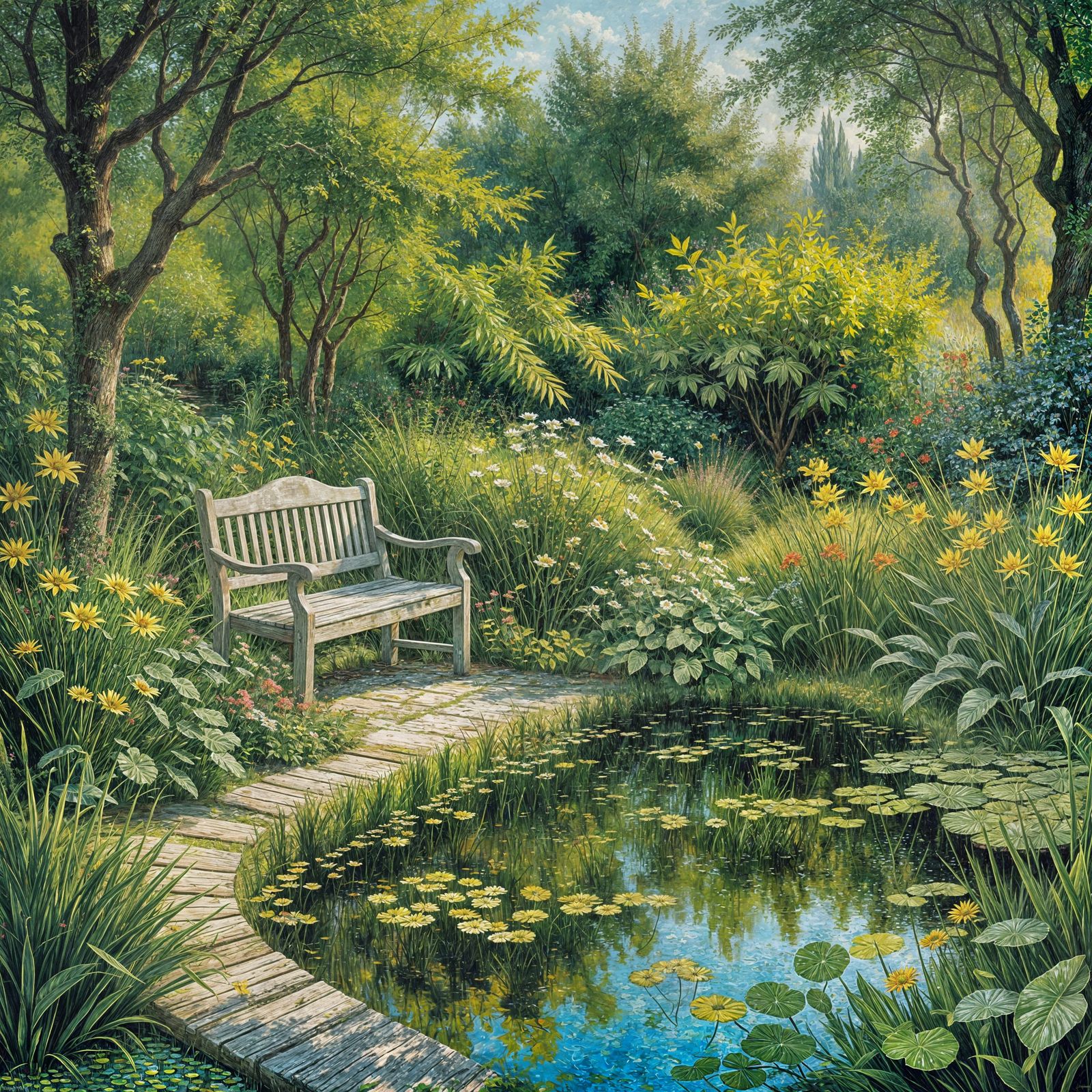 Ethereal Garden Oasis in Impressionist Style