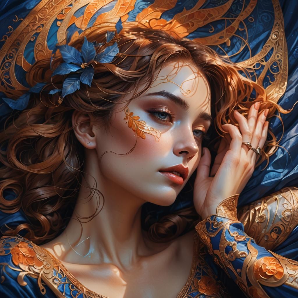 Woman with Kiss Scars in Art Nouveau Style